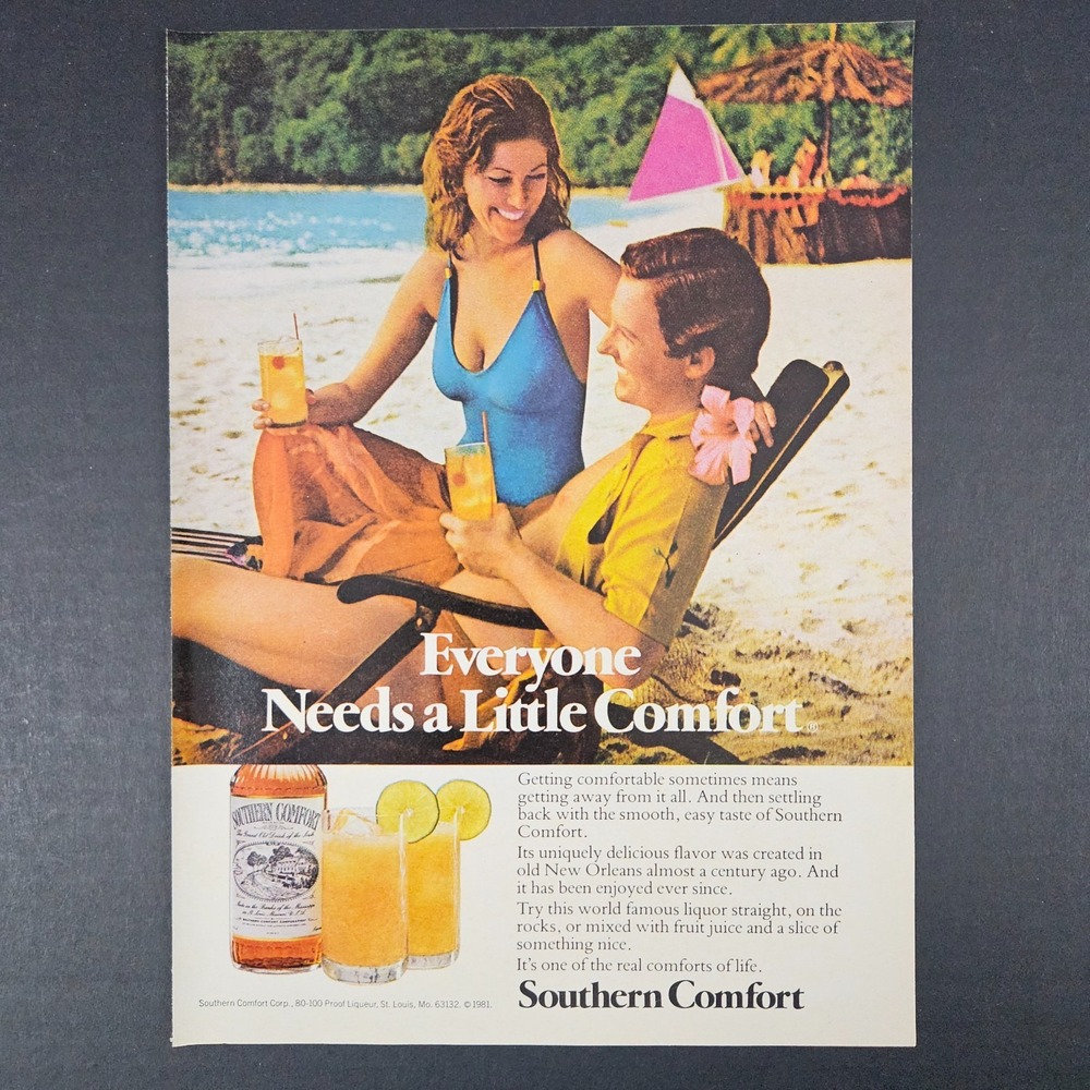 1981‎ Southern Comfort Vintage Print Ad Couple On Beach Tiki Bar St Louis MO